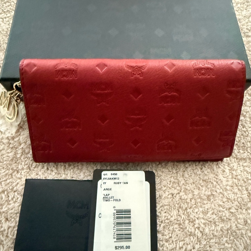 MCM Red Leather embossed flap wallet